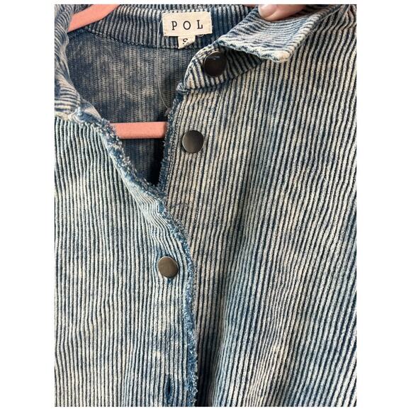 POL blue corduroy shacket jacket button front raw hem oversized small NWOT - Picture 5 of 6